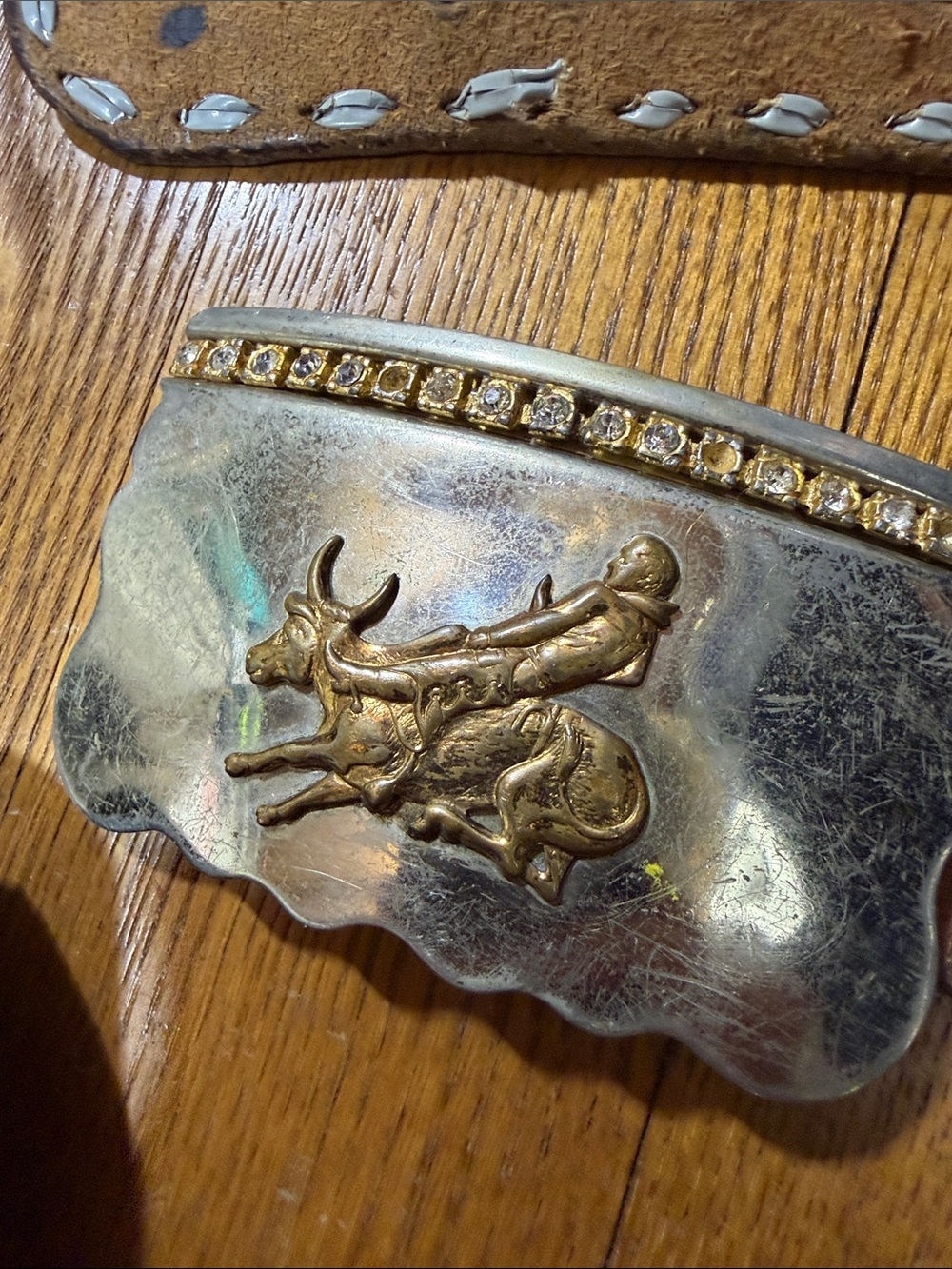 Decorative Silver-Tone Accent with Gold Bull Motif